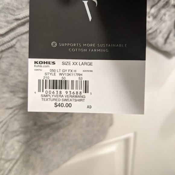 Women's Simply Vera Vera Wang Textured Three Quarter Sleeve Sweatshirt - NWT - Picture 9 of 13